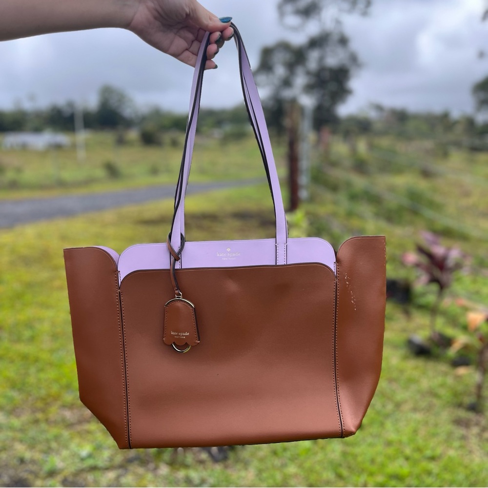 Kate Spade Brown & Light Purple Medium Double Pocket Tote